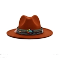 Burnt orange wool fedora hat featuring ethnic woven band with turquoise and tassels - M (56-58cm) / Caramel color