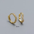 Minimalist S925 silver wavy hoop earrings with gold finish and white zircons 8mm size - 8mm Gold