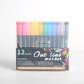 Dettaglio della confezione di 12 pennarelli a doppia linea con istruzioni d'uso in inglese - Set di 12 Colori