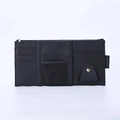 Dettaglio dell'organizer per aletta parasole in pelle PU nera con tasca a rete - Stile con cerniera / Nero