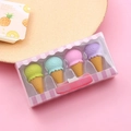 Lot de 4 gommes à effacer mignonnes en forme de glace dans une boîte rose - Série Cornet de Glace