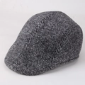 Detailed close-up of grey and black herringbone twill fabric on a vintage flat cap - One Size 58cm / Herringbone Light Grey