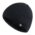 Bonnet en tricot noir avec doublure polaire chaude et écusson flocon de neige hiver - L (58-60cm) / Bleu marine