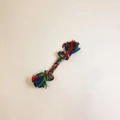 Vue détaillée de la corde en coton pour chien avec nœuds renforcés et détails en franges - 15cm 25g / Nœud à Franges Rouge Vert Bleu