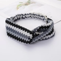 Elastic cross headband for women featuring a black and white zigzag patterned fabric - Small Grey Plaid