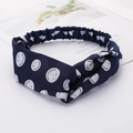 Navy blue criss-cross headband with white smiley face pattern on a white background - Navy Smiley