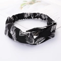 Black and white leaf pattern twist headband with comfortable elastic fabric wrap - Black Feather