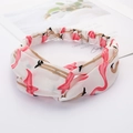 Cross knot headband in white chiffon with pink flamingo and branch patterns - White Flamingo