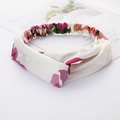 Elastic floral headband with pink and purple flower patterns on soft white fabric - Style 37 White Floral