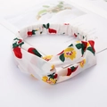 Cross-knot white headband with red strawberry and yellow flower print for women - Style 48 White Strawberry
