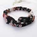 Cross-knot headband in black with floral pattern for women sports and facial cleansing - Style 46 Black Floral