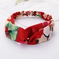 Cross-knot headband with red floral pattern and elastic band for women hair styling - Style 45 Red Floral