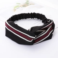 Elastic cross-knot headband in black with decorative red and white stripes - Style 78 Black/Red Stripes