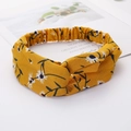 Cross twist headband in yellow floral chiffon with elastic back for women - Style 56 Yellow Daisy