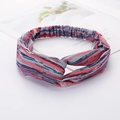 Elastic criss-cross headband with stylish red, blue and grey stripes for women - Style 85 Red/Blue Stripes