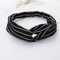 Black and white striped cross twist headband with elastic back for women’s hair styling - Style 79 Black/White Fine Stripes