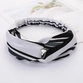 Black and white striped twisted fabric headband with elastic band on a white background - Style 92 Black/White Stripes