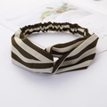 Cross-twisted fabric headband with dark green and beige stripes for women hair styling - Style 87 Green/Beige Stripes