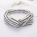 Soft white and black striped fabric headband with twisted knot design for women - Style 94 White/Black Stripes
