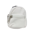 Close-up of white canvas mini doll backpack featuring double zippers and silver hardware - White