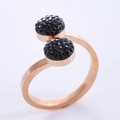 Anillo ajustable de oro rosa con dos esferas de circón negro y diseño minimalista - US 6 / Oro rosa