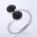 Anillo abierto de plata minimalista con dos piedras preciosas negras de diseño moderno - US 6 / Color Acero