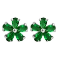 Elegantes pendientes de flor verde esmeralda con circonitas en gota y montura de plata - Verde