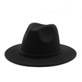 Sombrero fedora clásico de lana negra con ala ancha y cinta para hombre y para mujer - M (56-58cm) / Negro