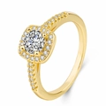Elegant gold ring featuring a round clear gemstone and pavé diamonds on a polished metal band - Adjustable Open / Gold White Zirconia