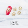 Macro view of gold alloy petal nail charms with rhinestones and size measurements - Gold Flower Full Aurora AB Rhinestone Style (6232)