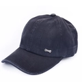 Vintage washed navy blue cotton baseball cap with classic oval metal logo detail - Metal Side Label Style / Black