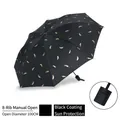 Manual 8-rib black sun umbrella with gold feather print and UV protection coating - Manual Model / Gold Feather Black