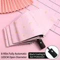 Rosa Automatik-Taschenschirm mit Goldkronenmuster und UV-Schutzbeschichtung 105cm - Automatisch / Rosa Krone