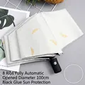 Automatic grey umbrella with golden feather print and black UV-proof coating - Automatic / White Feather Embroidery