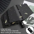 Automatic 8-rib folding umbrella with black UV coating and golden feather patterns - Automatic / Black Feather Embroidery