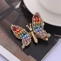Squisito fermaglio per capelli a farfalla mobile con strass colorati su metallo - Farfalla Colorata (Oro e Multicolore)