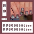 Smoky grey and starry purple irregular marble press-on nails with blue-green shimmer - W1433 Arctic Starry Sky (Glue Style)