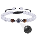 Bracciale di perline con turchese bianco e occhio di tigre con proiezione centrale - Bracciale in Howlite Bianca