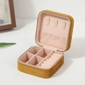 Portable mustard yellow velvet jewelry box with zipper closure and ring compartments - Yellow / 10*10*5cm