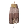 Thick mohair-like knit scarf in ginger and brown color block with tassel details - 02# Brown Plaid