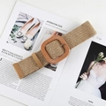 Straw woven belt with square buckle for dresses in a bohemian minimalist style - Square Buckle Khaki