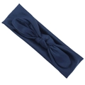 Elastic navy blue knotted baby headband with fabric rabbit ear bow design - Navy Blue