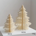 Set of two cream honeycomb paper Christmas trees in 20cm and 32cm heights - White Set (32cm+20cm)