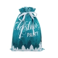 Teal and white Christmas gift bag featuring snowflakes, forest patterns, and ribbon drawstring - Forest Blue / 44*57cm