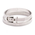 Detailed macro view of silver stainless steel cuff featuring Roman numeral engravings - 2-Piece Silver Set-Roman Numerals/Belt Buckle
