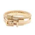 Detailed macro view of gold-tone stainless steel cable and smooth buckle bracelets set - 2-Piece Gold Set-Cable/Belt Buckle