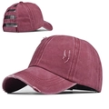 Vintage washed burgundy cotton baseball cap with ponytail opening and distressed detail - Washed Wine Red