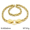Golden snake head woven necklace and bracelet set made of durable stainless steel - Gold-45cm
