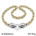 Two-tone silver and gold Byzantine snake necklace with dual head ring closure - Two-tone Gold and Silver (45cm)