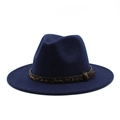 Dettaglio del cappello fedora blu scuro con un'elegante fascia con stampa leopardata - M (56-58cm) / Blu navy